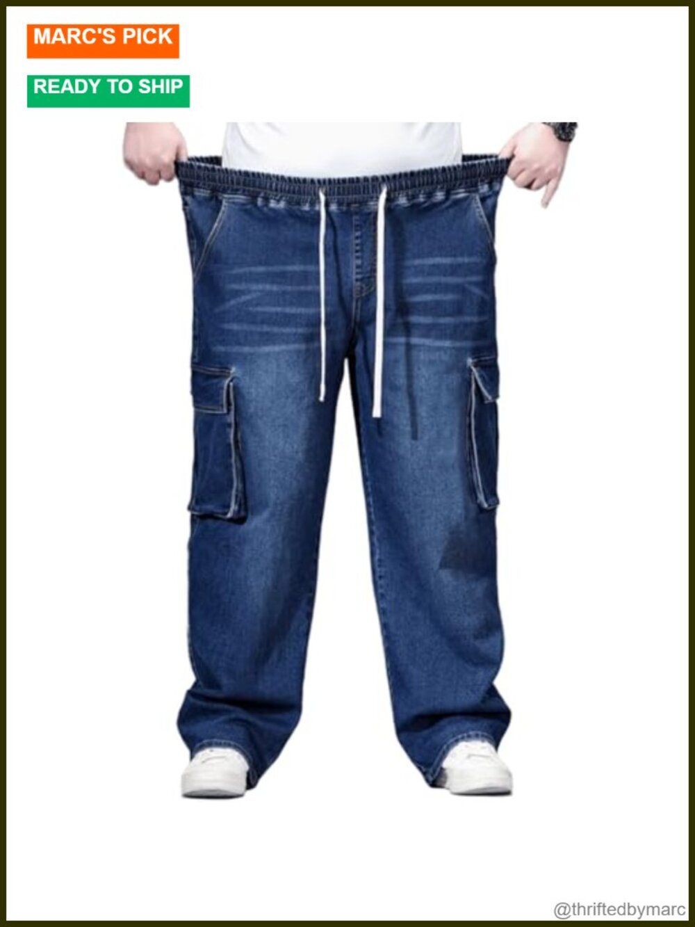 Men's Plus Size Cargo Jeans Relaxed Fit Stretch Drawstring
